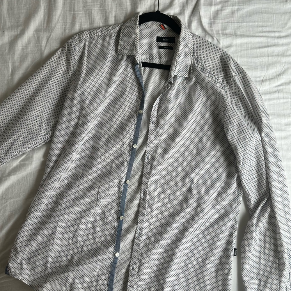 Boss Blue and White Casual Button Down Shirt